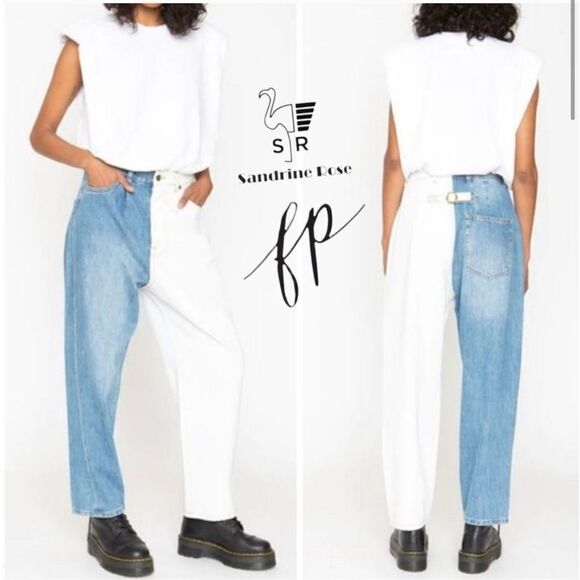 Free People Jeans Free People X Sandrine Rose Wide Leg Color Block Retro Jeans I - Picture 1 of 7